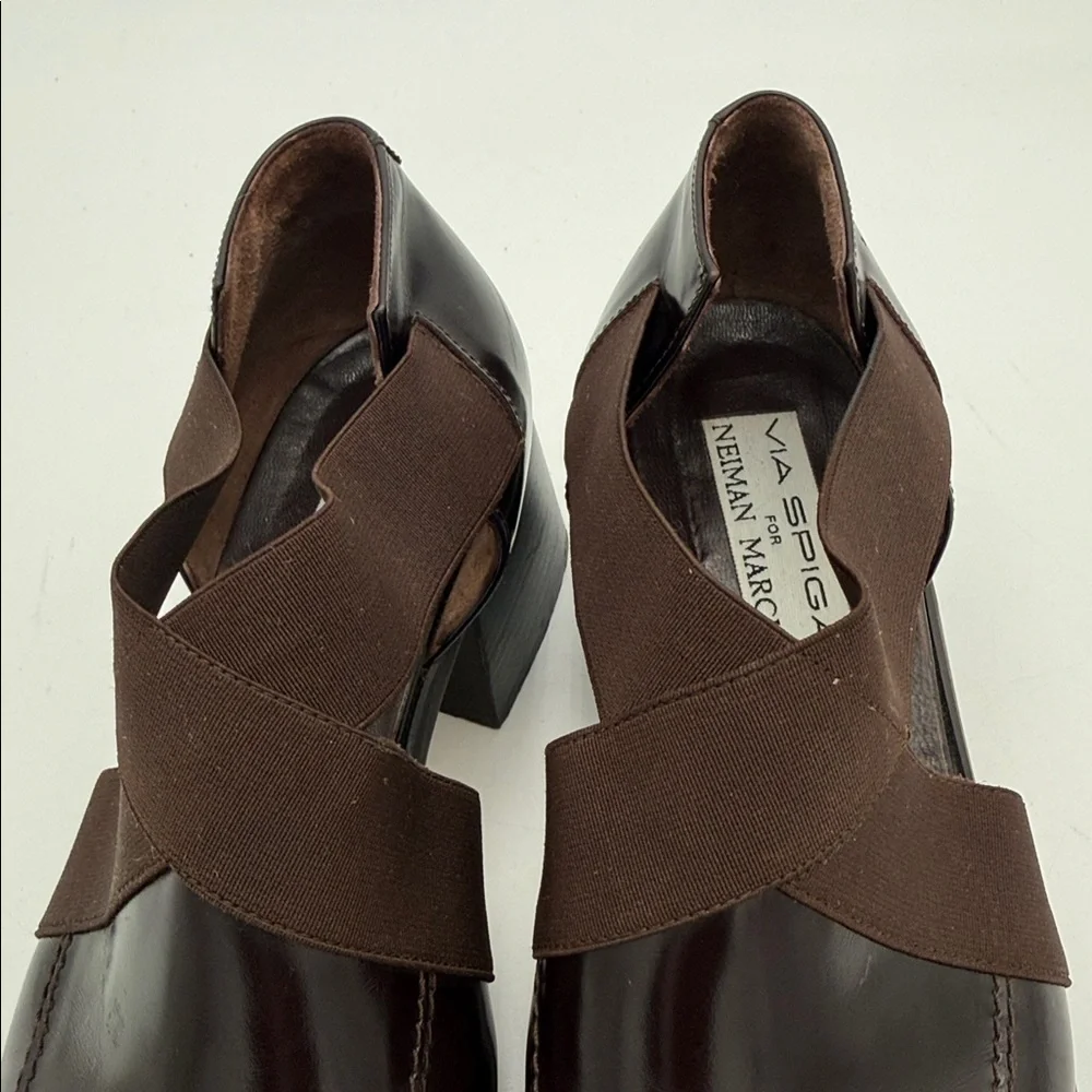Vintage Via Spiga Brown patent Leather Shoes slip on women 9B Y2K goth 90’s